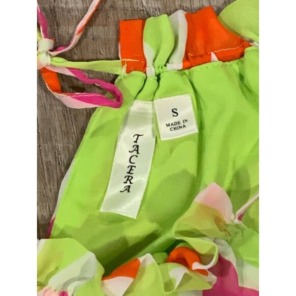 Chevron Print Sleeveless Halter Dress Green Pink Orange By Tacera Size Small NWT - Picture 6 of 16